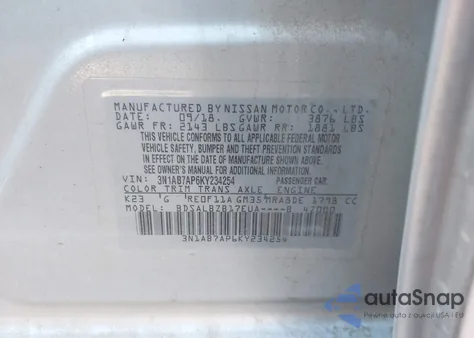 2019 Nissan Sentra S из США, поврежденный, VIN 3N1AB7AP6KY234254